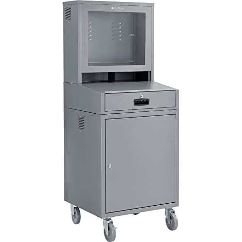 Image of Global Industrial Mobile Security LCD Computer Cabinet Enclosure, Gray | For 24 inch Diagonal Monitors, Steel Construction, Powder Coat Finish, 24-1 /2 inchW x 22-1 /2 inchD x 62-3 /4 inchH, Unassembled