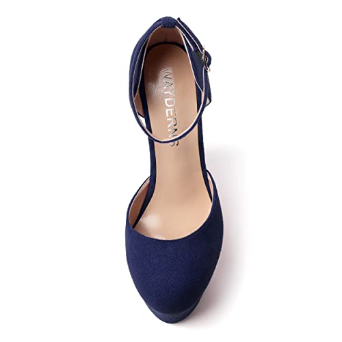 WAYDERNS Womens Ankle Strap Buckle Solid Dress Platform Party Round Toe Suede Wedge High Heel Pumps Shoes 6 Inch3