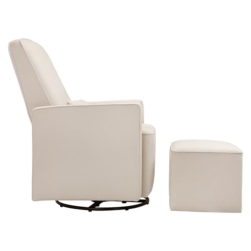 DaVinci Olive Upholstered Swivel Glider with Bonus Ottoman in Polyester Cream, Greenguard Gold & CertiPUR-US Certified
