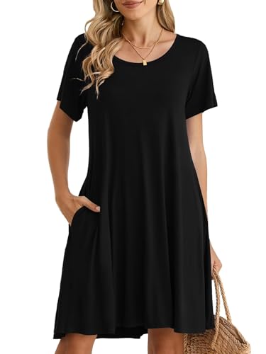 BELAROI Womens Summer Casual T Shirt Dress Loose Swing Tunic Dress Short Sleeve Sundress with Pockets