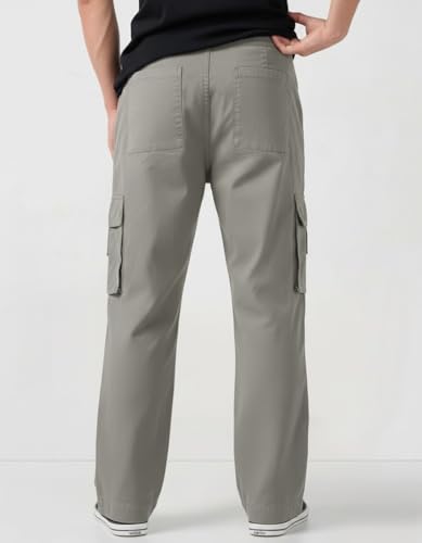 Image of Men's Cotton Cargo Pants | Stylish Elastic Drawstring Waist | Multi Pocket Tactical Pants | Casual Streetwear Utility Comfortable Regular Fit Outdoor Cargos