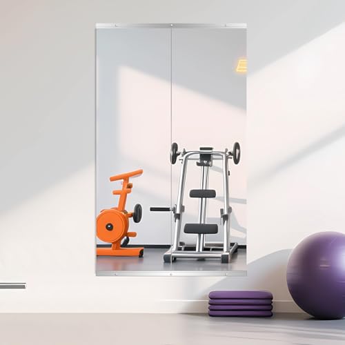 Image of Ruomeng Home Gym Mirror, 55''x16''x2PCS Full Length, Large Frameless Body Mirror Tempered Glass for Gym, Workout, Yoga, Garage, Dance Studio