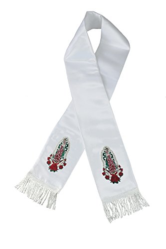 Satin Roses Embroidered Christening Stole Scarf Virgin Mary Guadalupe