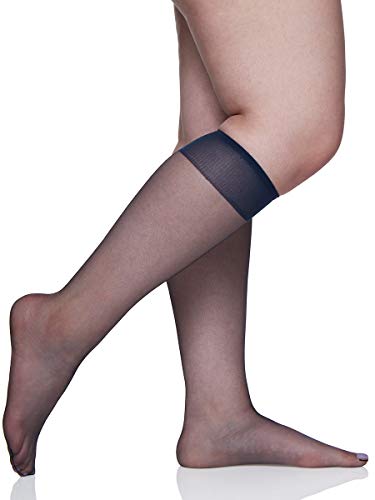 Berkshire Women's Plus-Size Queen Ultra Sheer Knee-High 6460, Navy, 10-13