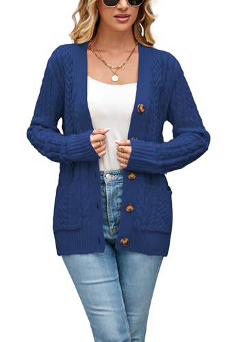 Image of Womens Cardigan Sweaters Cable Knit Sweater 2026 Fall Winter Chunky Open Front Button Down Coats with Pockets