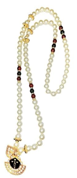 Dear Happy Party StudioDear Happy Party Studio Pearl Pendant with Garland Necklace, Shreenath Symbol, White, for Welcoming Guests | Shreenath ji pendant pearl garland for welcome wedding guests (1)