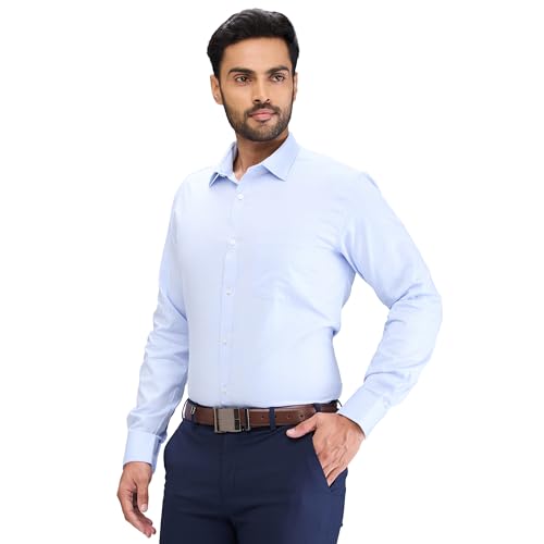 Image of Park Avenue Men Pure Cotton Slim Fit Structure Pattern Semi Cutaway Collar Formal Shirt
