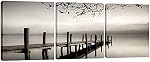 Pyradecor Peace 3 Panneaux Paysage noir et blanc Giclee Canvas Imprimes sur toile Mur Art moderne Stretched et encadré Photos Peintures Oeuvres pour le salon Chambre à coucher Accueil Décor AH3018
