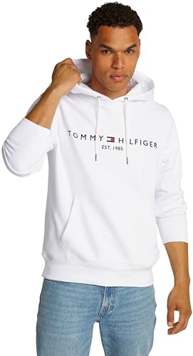 Tommy Hilfiger Herren Hoodie Tommy Logo mit Kapuze, Weiß (White), M