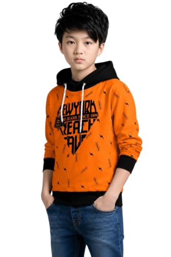 Image of TICOSS Kids Boys & Girls Hooded Neck Full Sleeves Typography Printed T Shirt, Orange, Pack of 1