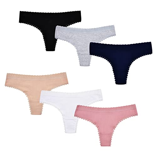 Power Flower Paquete de 6 Tangas de Encaje para Mujer Tangas de Algodón para Mujer Ropa Interior para Mujer Suave y Cómodo S-XL (60031, S-M) Cover