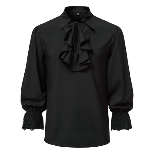 Camisa de manga larga con volantes para hombre, ropa gótica steampunk, camisa medieval renacentista con cuello de solapa, camisas góticas con volantes, camisa gótica para cosplay, steampunk, disfraz