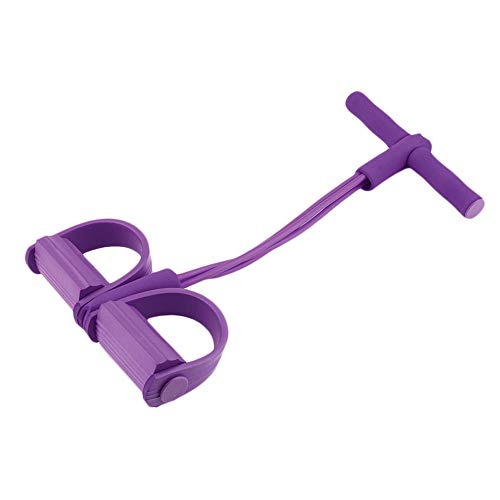 Home Exercise Elastic Sit Up Pull Rope Pedal Resistance Band with Handle, 4-Tube Fitness Tension Equipment Yoga Body Sport Trimmer Shaper for Abdomen/Waist/Arm/Leg Stretching Slimming Training(Purple)