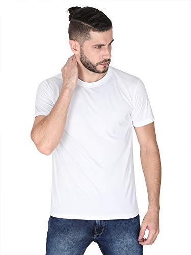 Image of Men's Polyester Round Neck Sports White T-Shirt