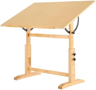 VISWIN 30" x 42" Extra-Large Wooden Drafting Table, Adjustable Height & Angle, Solid Pine Wood Artist Table for Drawing, Tilts Flat, Studio Art Craft Desk for Painting, Drafting, Writing, Reading