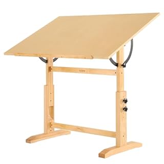 VISWIN 76 x 107 cm Table à Dessin en Bois Extra-Large, Hauteur et Angle Réglables, Table d'artiste en Bois de Pin Massif pour Dessin, Inclinable à Plat, Bureau d'art de Studio pour Peinture
