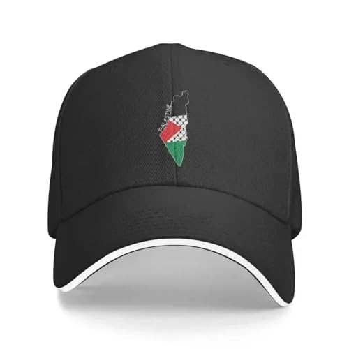 Casquette De Baseball Patriotique Avec Carte Du Drapeau De La Palestine Pour Homme Et Femme – Chapeau De Papa Respirant Avec Motif Kufiya Palestinien, Casquette De Golf Réglable En Plein Air, Noir,