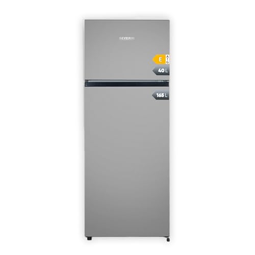SEVERIN Doppeltür-Kühl-/Gefrierschrank, 2 x höhenverstellbare Abstellflächen, große Veggiebox, extrem leise - 40 dB, 206 L Nutzinhalt, silber, DT 8761