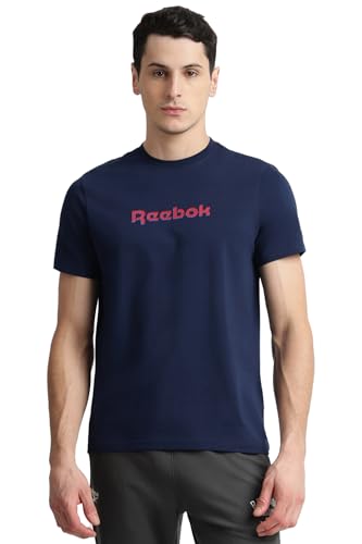 Image of Reebok Men's Cotton-Lycra Blend T-Shirt - 4-Way Stretch Smooth Smooth Round Neck Half Sleeve Tee for Men | Casual Tshirt for Men Stretchable Tshirt