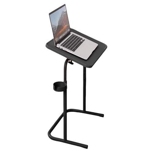 Nizzvlo 昇降式デスク兼サイドテーブル 移動式 カップホルダー付き・角度調節可能・折りたたみ パソコン・勉強・ベッドサイドに最適 キャスター付き 在宅勤務/学生寮/寝室用 パールホワイト (車輪なし,ブラック)