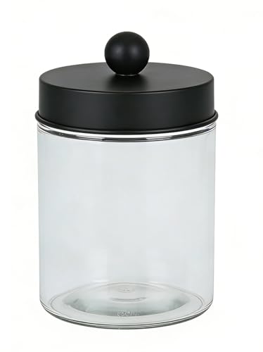 QUUPY Pot en verre transparent de 280 ml avec couvercle noir pour cotons-tiges, organisateur de salle de bain, pot de rangement pour sels de bain,...