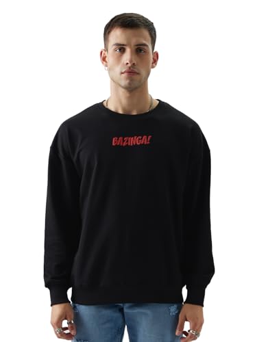 Image of The Souled Store Official The Big Bang Theory: Doodle Men Full Sleeve Graphic Printed Cotton and Polyester Black Color Oversized Sweatshirts