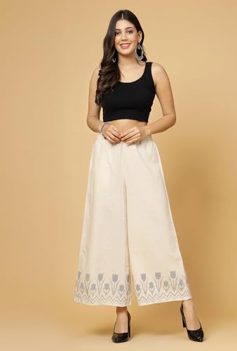 Image of Pistaa's Women's Regular Fit High Rise Pure Cotton Big Flair Printed Regular Palazzo