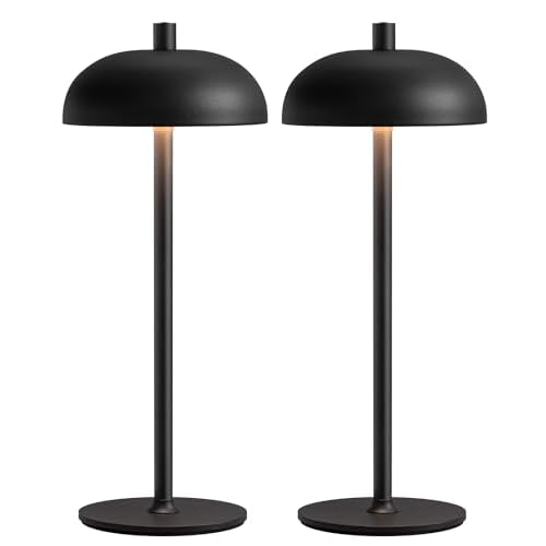 Cordless LED Table Lamp Set of 2, Modern Portable Desk Lamp, 3 Color Stepless Dimming Built-in Rechargeable Battery Lights, for Bedroom, Patio, Outdoor, Restaurant, Bedside Night Lamp(Black)