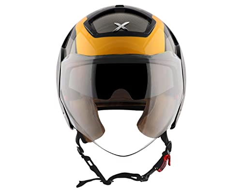 Image of Axor Striker Ultron ISI ECE DOT Certified Lightweight Open Face Dual Visor Helmet for Men and Women with Outer Clear Visor and Inner Smoke Sun Visor Black Yellow(M)