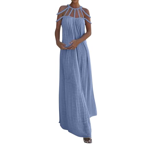 Maxikleid Damen Sommer Boho Elegant Off Shoulder Sommerkleid Damen Lang Neckholder A Linie Ibiza Style Kleider Boho Maxi Sommerkleider Leicht und...