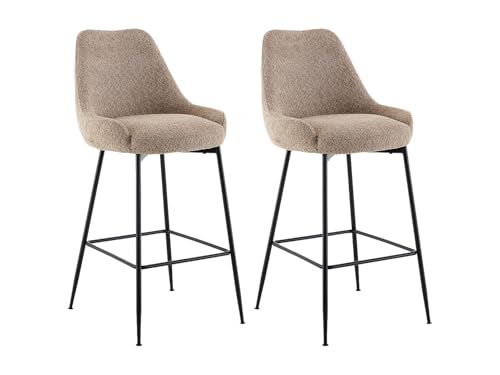 PASCAL MORABITO - Lot de 2 tabourets de Bar en Tissu Bouclette et métal Noir - Taupe - TOYBA de