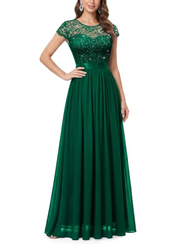 Miusol Women's Classy Scoop Neck Sequin Lace Contrast Bridesmaid Party Maxi Dress (Medium, Dark...