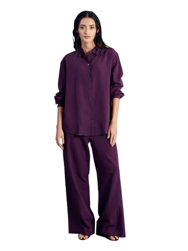 Image of FIORRA Women's Linen-Blend Loose Relaxed Fit Co-Ord Set