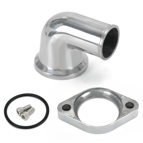 PTNHZ 90 Swivel Water Neck Thermostat Housing Polished Aluminum Replacement Part Compatible with SBC & BBC Chevy 265 283 327 350 396 454 502 Engines