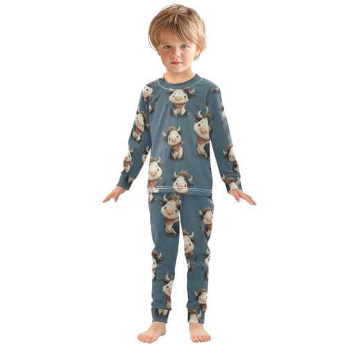 Pajama Sets Long Sleeve Cow Pattern with Bandanas Soft Comfy Sleepwear 2 Piece PJS 3-8T2