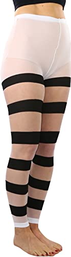 Image of ToBeInStyle Women's Wide Horizontal Contrast Stripe Tights Opaque Hosiery