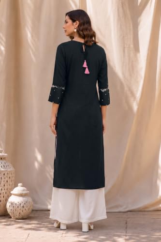 Image of MIRCHI FASHION Women's Straight Fit Rayon Sequins Embroidered and Polka Dots Printed Kurti Only