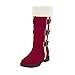 Ladies Fashion Solid Color Suede Belt Buckle Long Boots Plush Warm Thick Soled Winter Boots for Women Extra Wide Width (Red, 9)