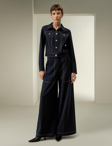 LilySilk Women's Elegant Denim-Inspired Wide Leg Wool Pants Silk Lining Oversized Full Length Trousers for Business2