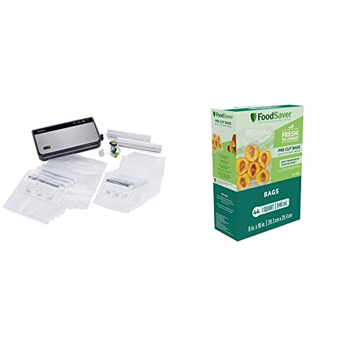 FoodSaverÂ® FM2435 Manual Food Vacuum Sealer System, Black & Vacuum Sealer Bags for Airtight Food Storage and Sous Vide, 1 Quart Precut Bags (44 Count)