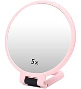 5X Magnifying Makeup Mirror, Folding Adjustable Cosmetic Mirror Travel Portable Makeup Mirror (Pink)