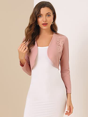 Image of Allegra K Women's Elegant Bolero Shrugs Lace Insert Business Office Open Front Crop Cardigan
