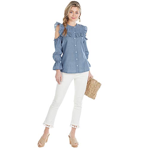 Mud Pie Women's Clarissa Buttondown Blue S, Small #TOP28