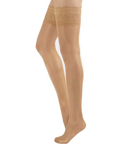 CALZITALY Damen Spitzen Strümpfe, Stockings Plus Size, Feine Halterlose Strümpfe | Schwarz, Hautfarbe, Gebräunt | S - M - L - XXL - 3XL - 4XL | 20 DEN | Made in Italy (XXL, Hautfarbe) Cover