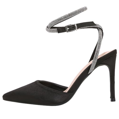 Onsoyours Sandales de Femmes à Talons Hauts à Boucle Pointue et à Strass High Heels Parties Mariage Chaussures Escarpins à Talon Pointu avec Rivets D Noir 36 EU