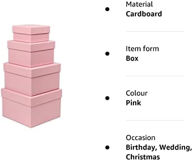 Gift Box with Lid Square Paper Jewelry Gift Boxes Small Storage Box, Set of 4 Assorted Sizes, Suitable for Gifts, Bridesmaids, Chocolate, Cupcake, Crafting, Toys, Gift Packaging Box - Pink