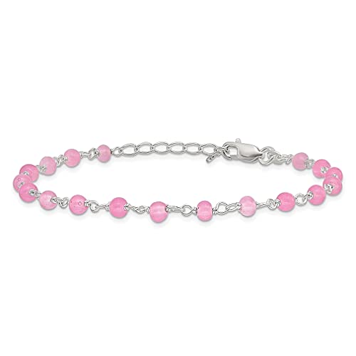 925 Sterling Silver Pink Glass Bead Heart 8 Inch Plus 1 Anklet Love Fine Jewelry For Women Gifts For Her #TOP3