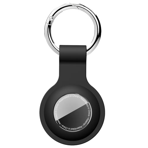 Linsaner Upgrade Compatible with AirTag Holder Keychain Waterproof Silicone for Air Tag Case with Transparent Shell Key Ring Tags Chain for Apple GPS Item Finders Accessories, Black