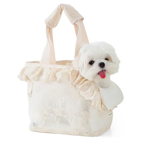 ONECUTE Puppy Carrier Dog Walking Bags Pets Dogs Carrier Bags Lace Mini for Dog and Cat and Rabbit (Medium up to 12 lbs, Beige) (M_13"*6.7"*10.6") Cover