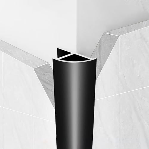 Raouoae Riel Para Baldosas 125cm, Perfil Anodizado De Cuarto De Círculo, Tira Final De 2cm, Protección De Bordes Angular Para Cerámica, Perfil Decorativo Y Duradero(Black,12.2mm)